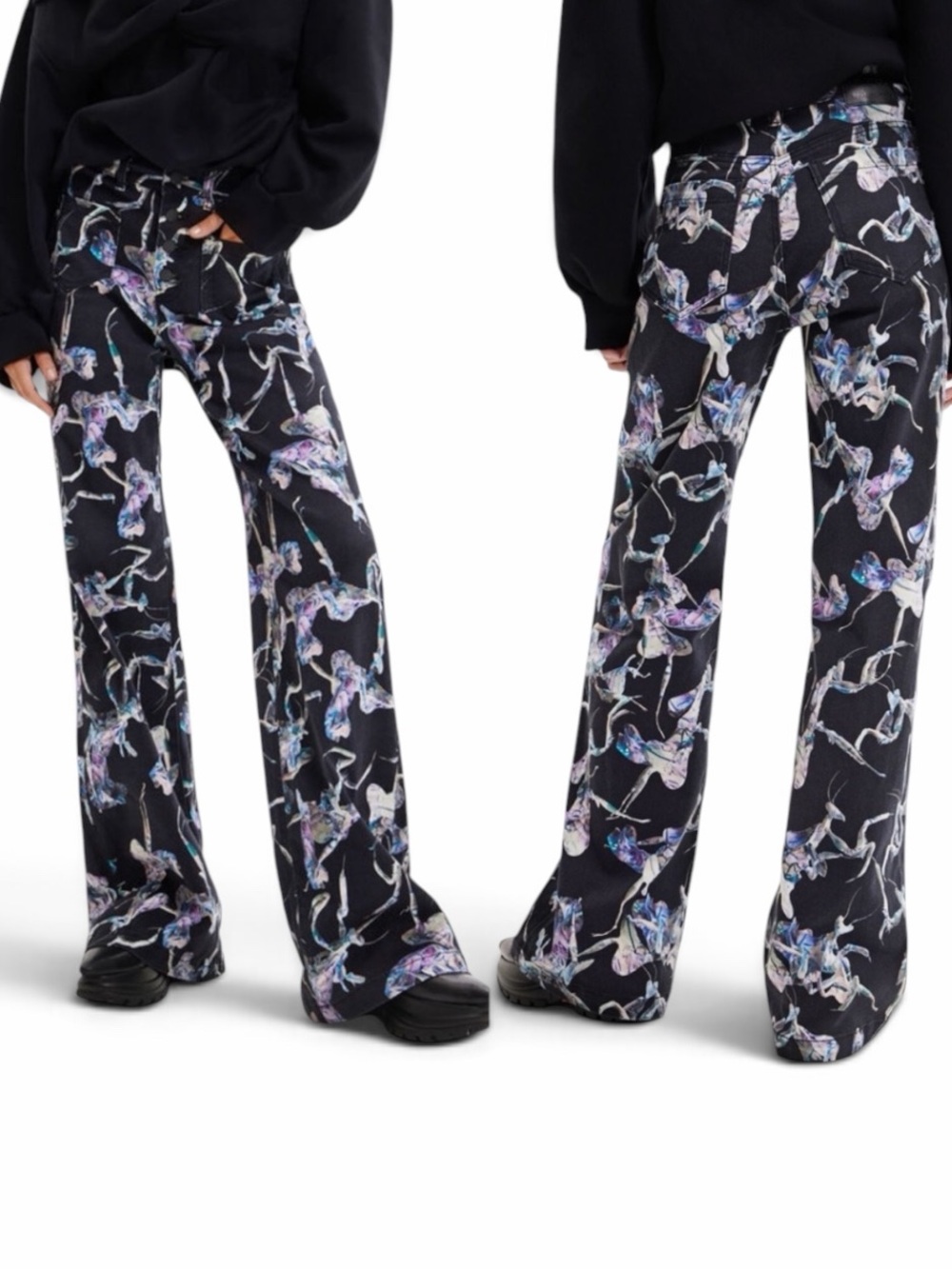 Desigual x Maitrepierre NWT Wide-Leg Mantis Print Jeans Trousers XS